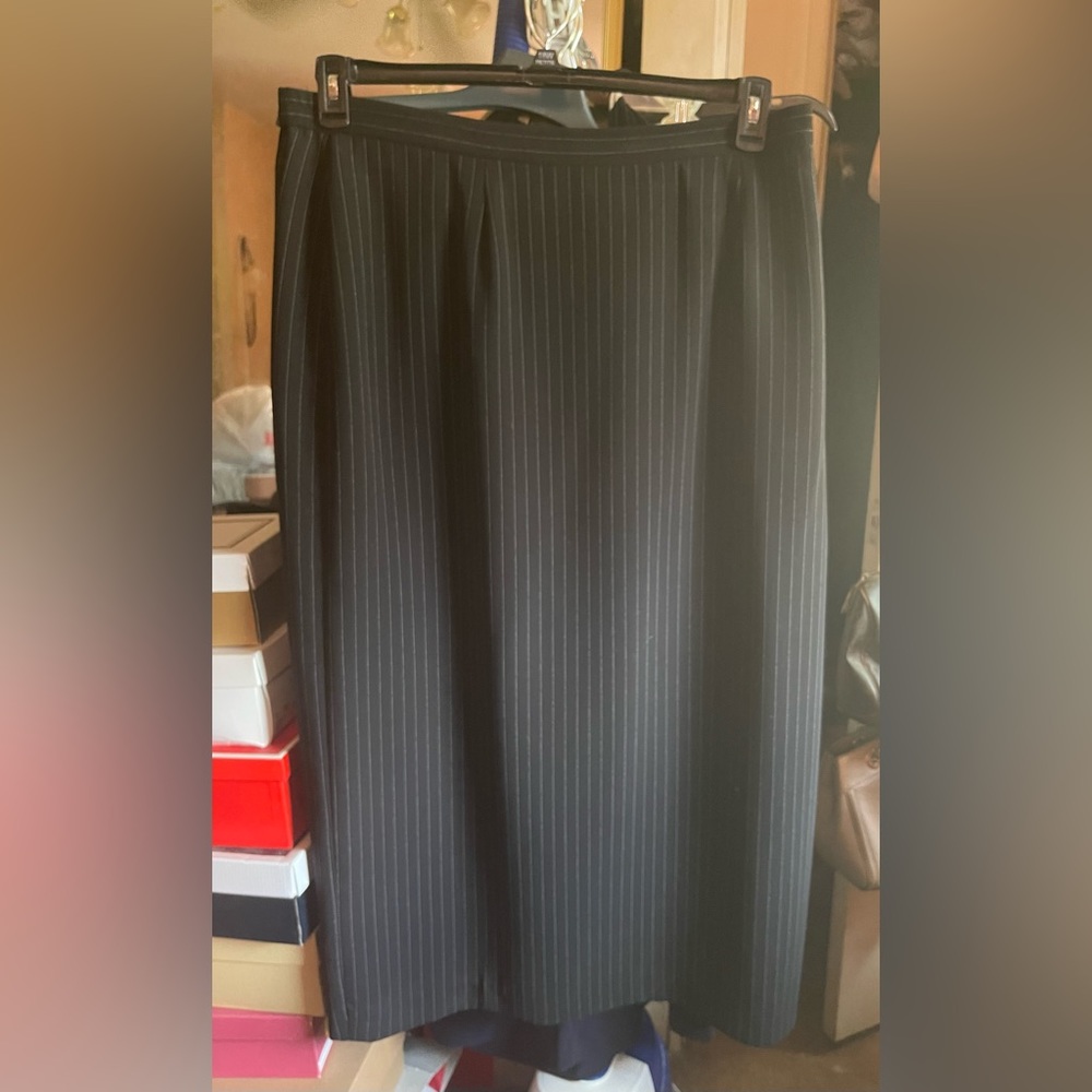 Le Suit black and white pinstripe skirt.